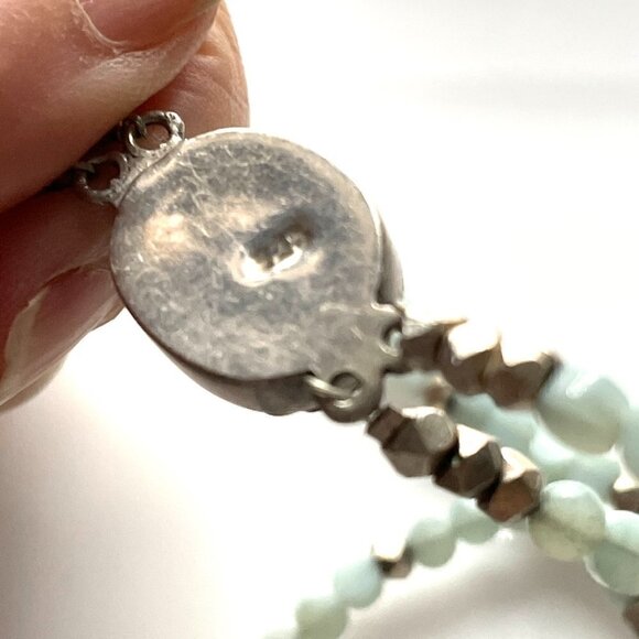 Green Aventurine Double Strand White Cabochon Quartz Pendant Sterling Necklace - Picture 7 of 8